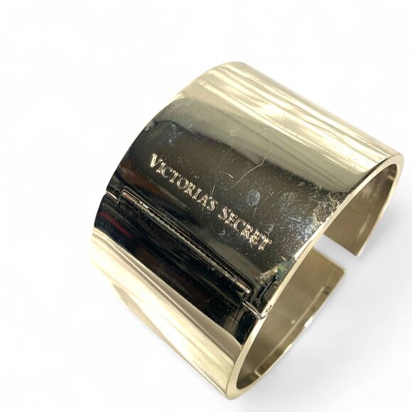 Victoria's Secret Gold Tone Hinged Cuff Bracelet Rhinestone Encrusted Studs - Picture 2 of 5